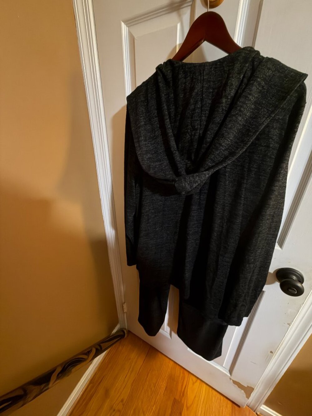 Chico’s Travelers Lounge Set | Open Hooded Cardigan + Pants | Black Shimmer Knit - Picture 7 of 7